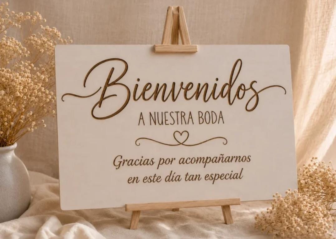 Cartel de bienvenida para boda personalizado con medidas y precios