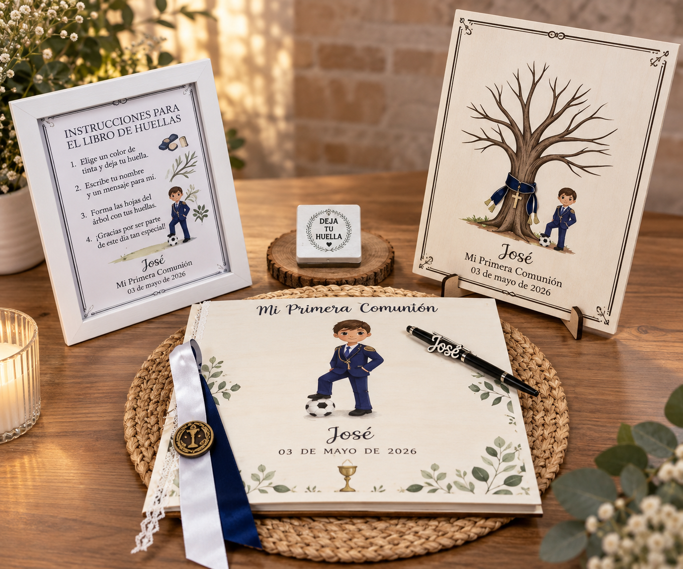 pack de libro de firmas y árbol de huellas para comunión