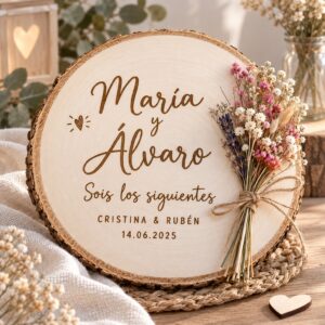 Rodaja de madera Sois los siguientes personalizada con nombres para boda