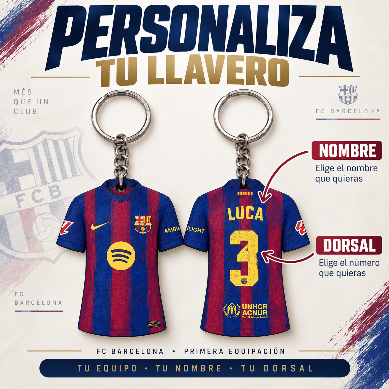Llavero Camiseta FC Barcelona Personalizado con Nombre y Dorsal - Imagen 2