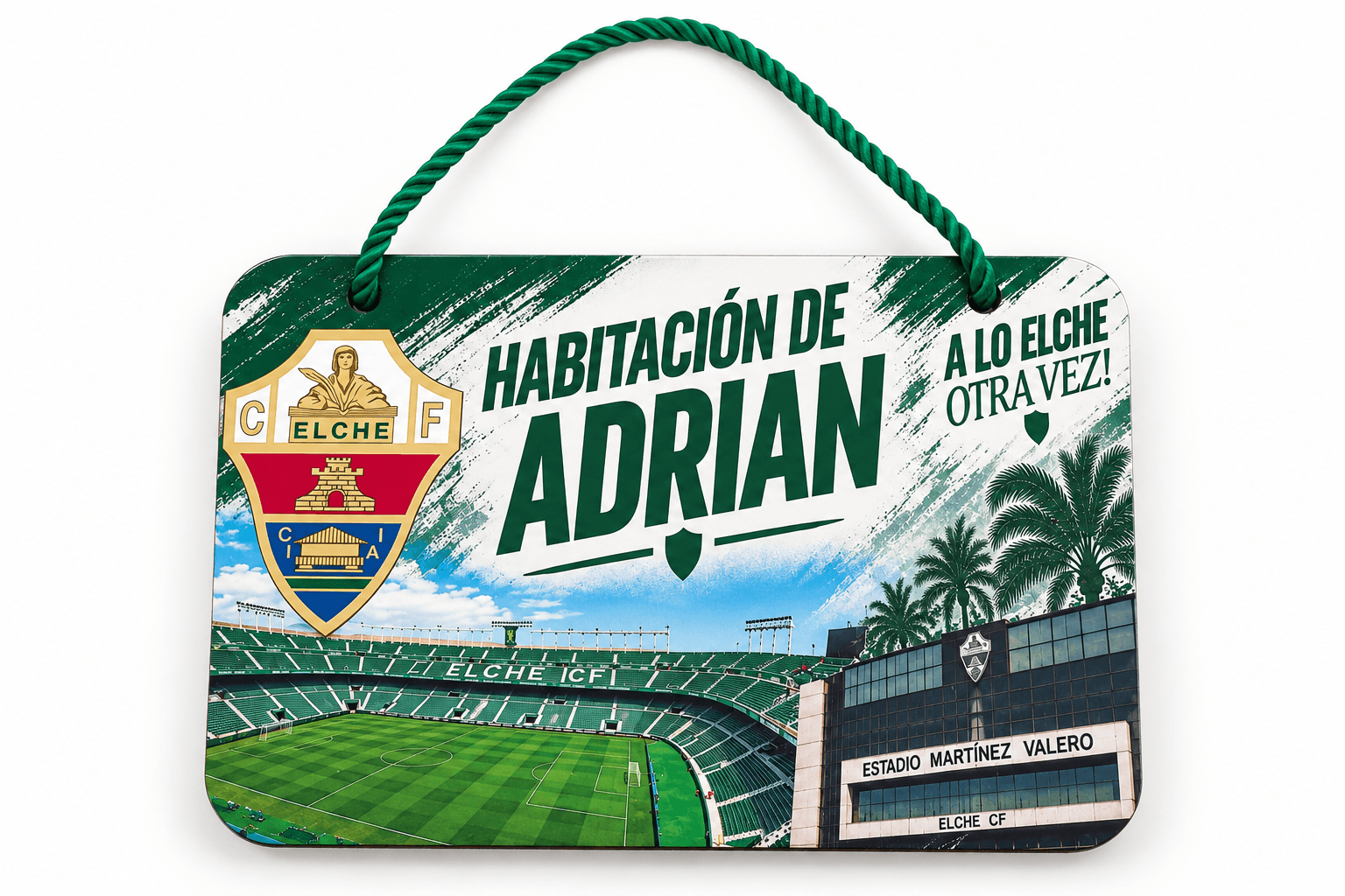 Cartel para puerta de habitación Elche CF personalizado con nombre y mensaje
