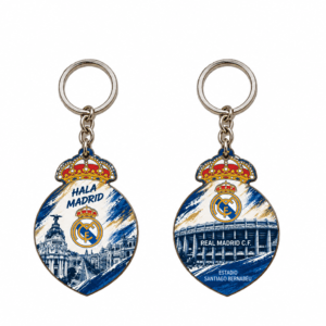 Llavero Real Madrid con escudo y Santiago Bernabéu