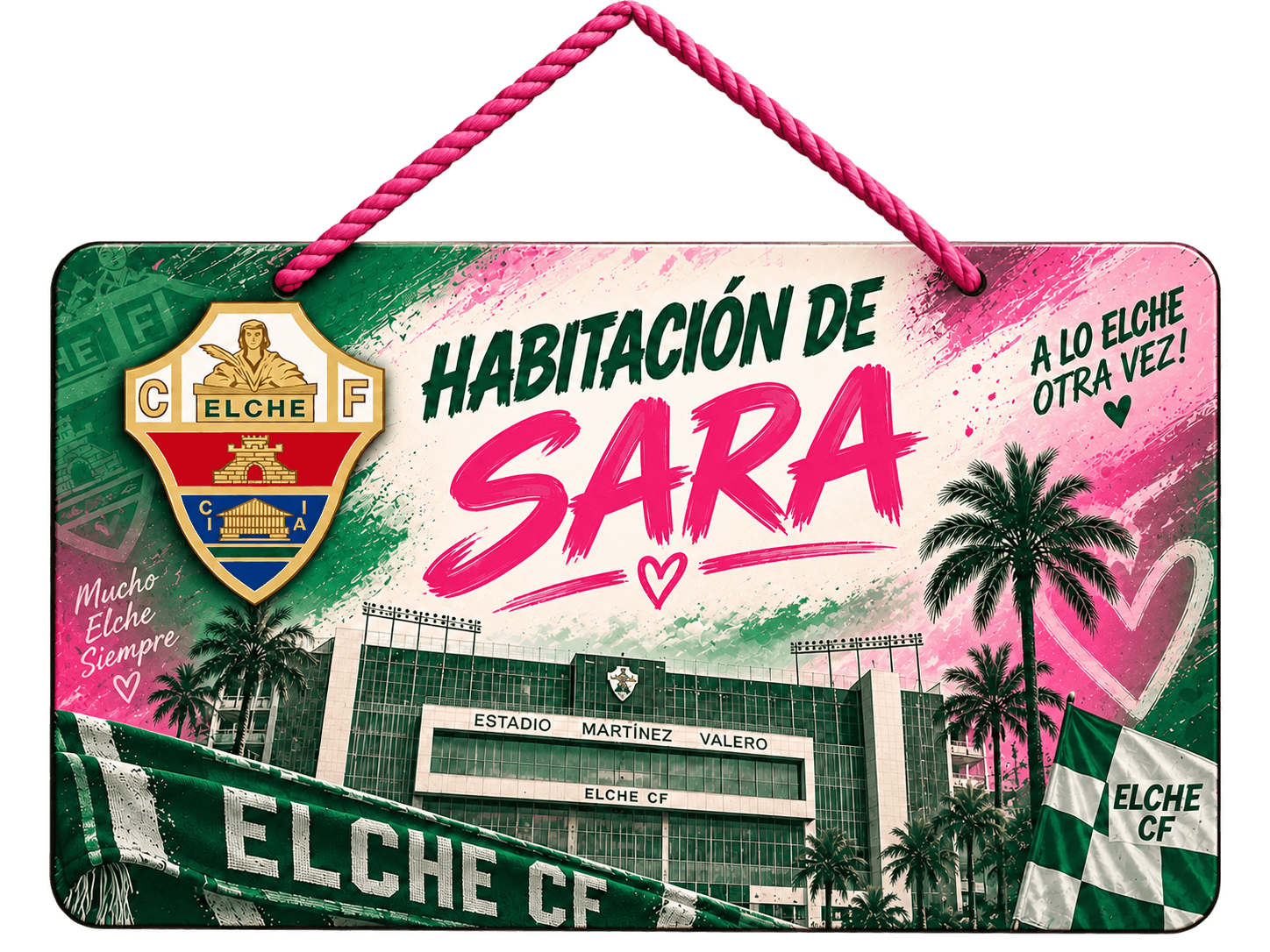 Cartel para puerta de habitación Elche CF personalizado con nombre y mensaje