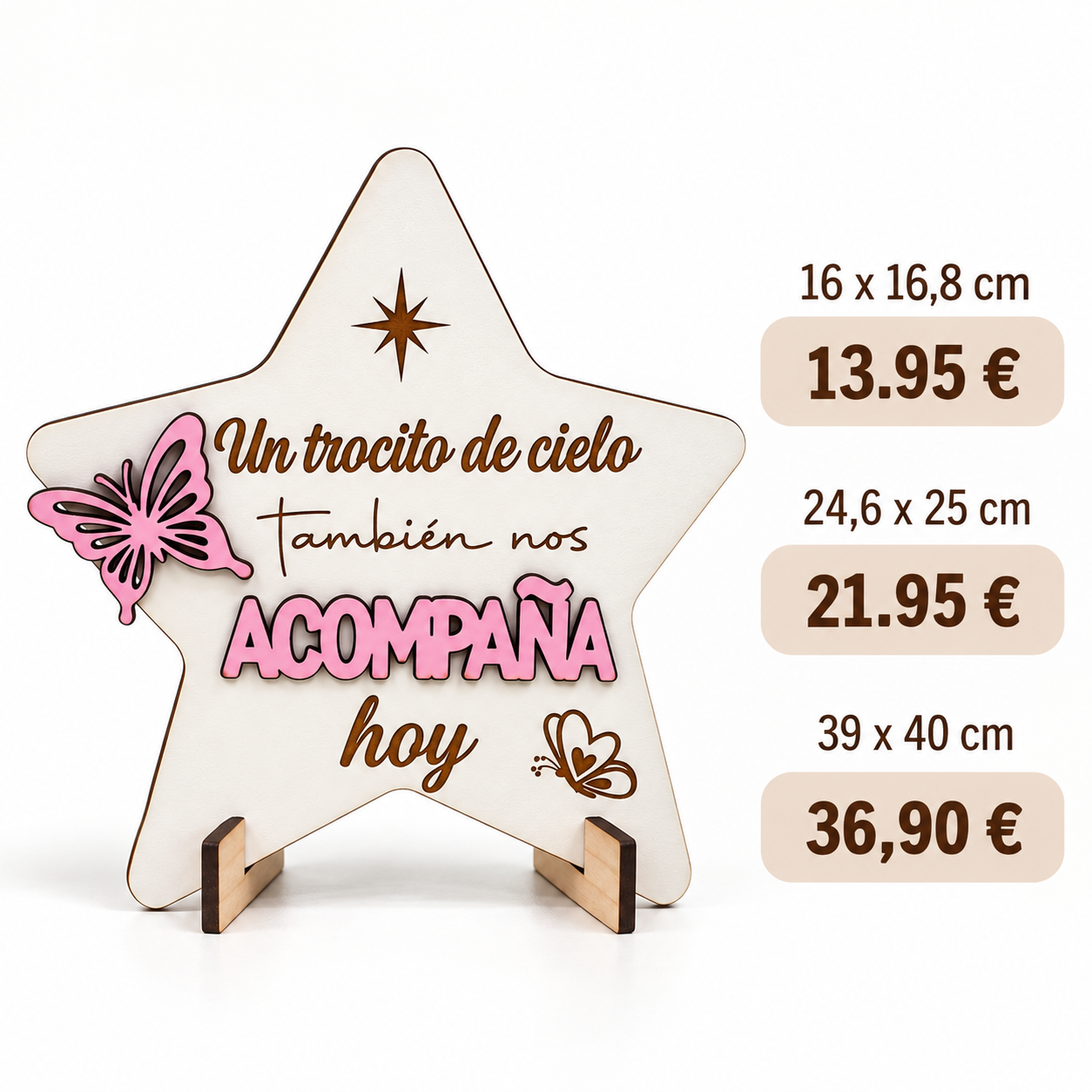 Estrella de recuerdo de un ser querido personalizada para boda y comunión