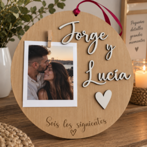 Placa Sois los Siguientes personalizada con nombres y fotografía para boda