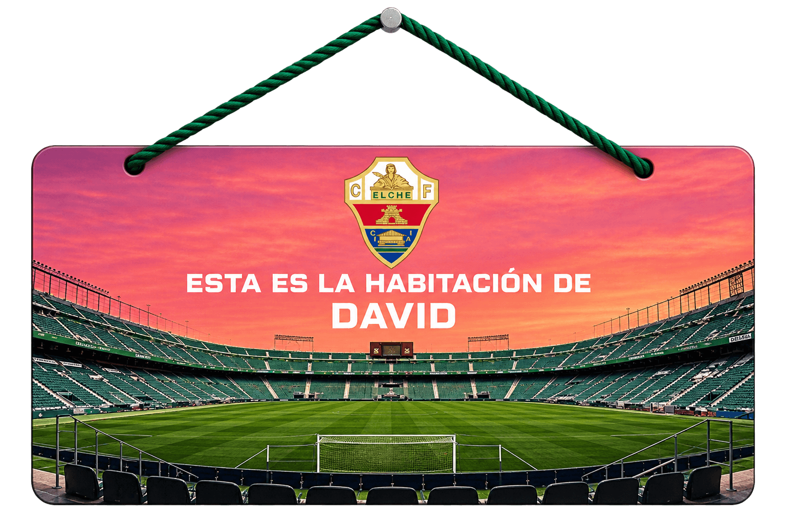 Cartel para puerta de habitación Elche CF personalizado con nombre y mensaje