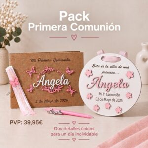 Pack de Primera Comunión personalizado con libro de firmas y cartel para silla