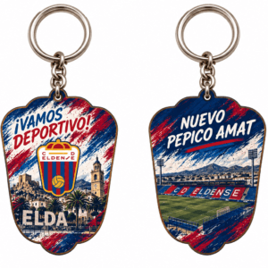 Llavero CD Eldense con escudo, Elda y Nuevo Pepico Amat
