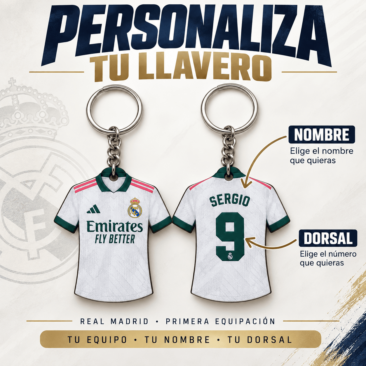 Llavero Camiseta Real Madrid Personalizado con Nombre y Dorsal - Imagen 2