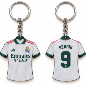Llavero camiseta Real Madrid personalizado con nombre y dorsal