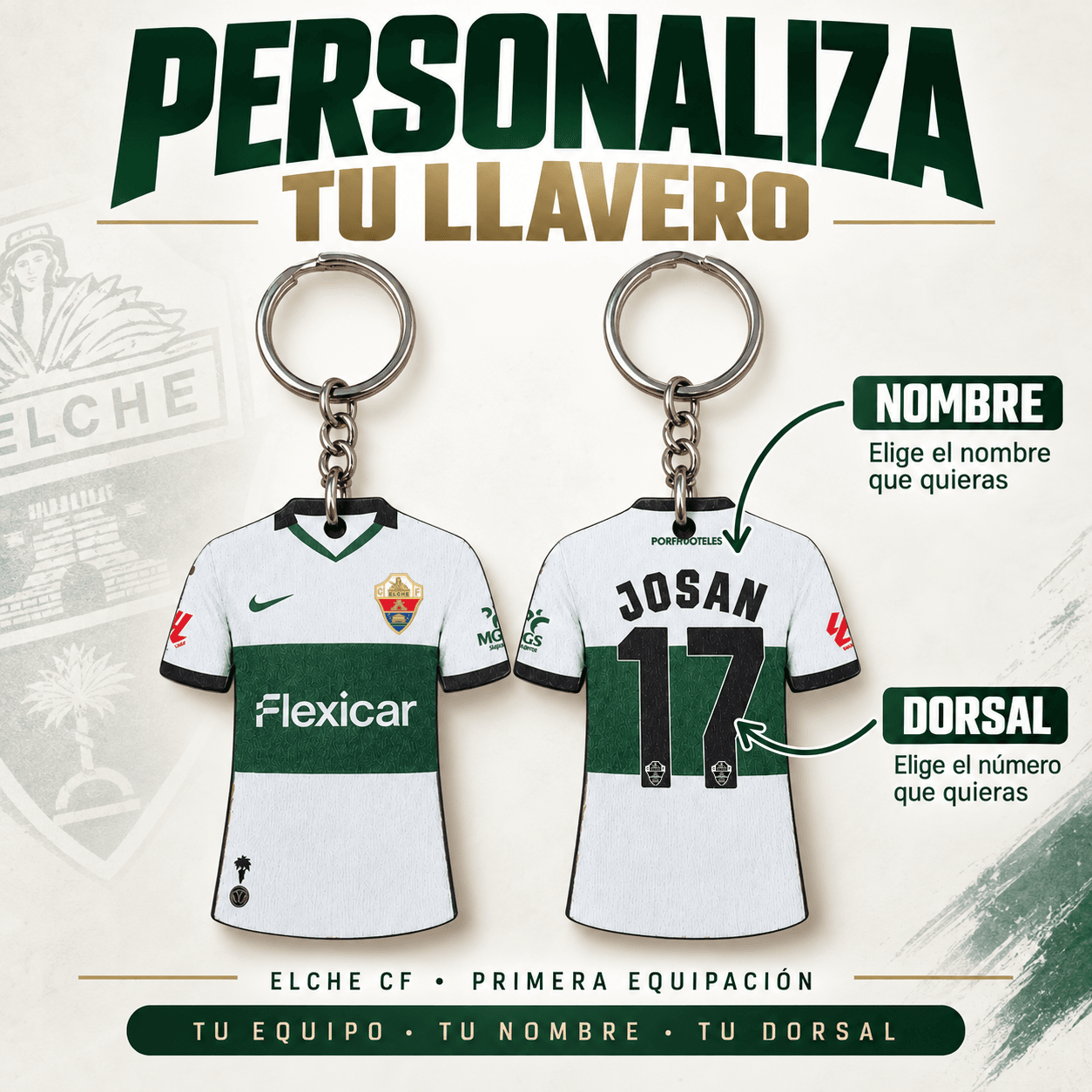 Llavero Camiseta Elche CF Primera Equipación Personalizado - Imagen 2