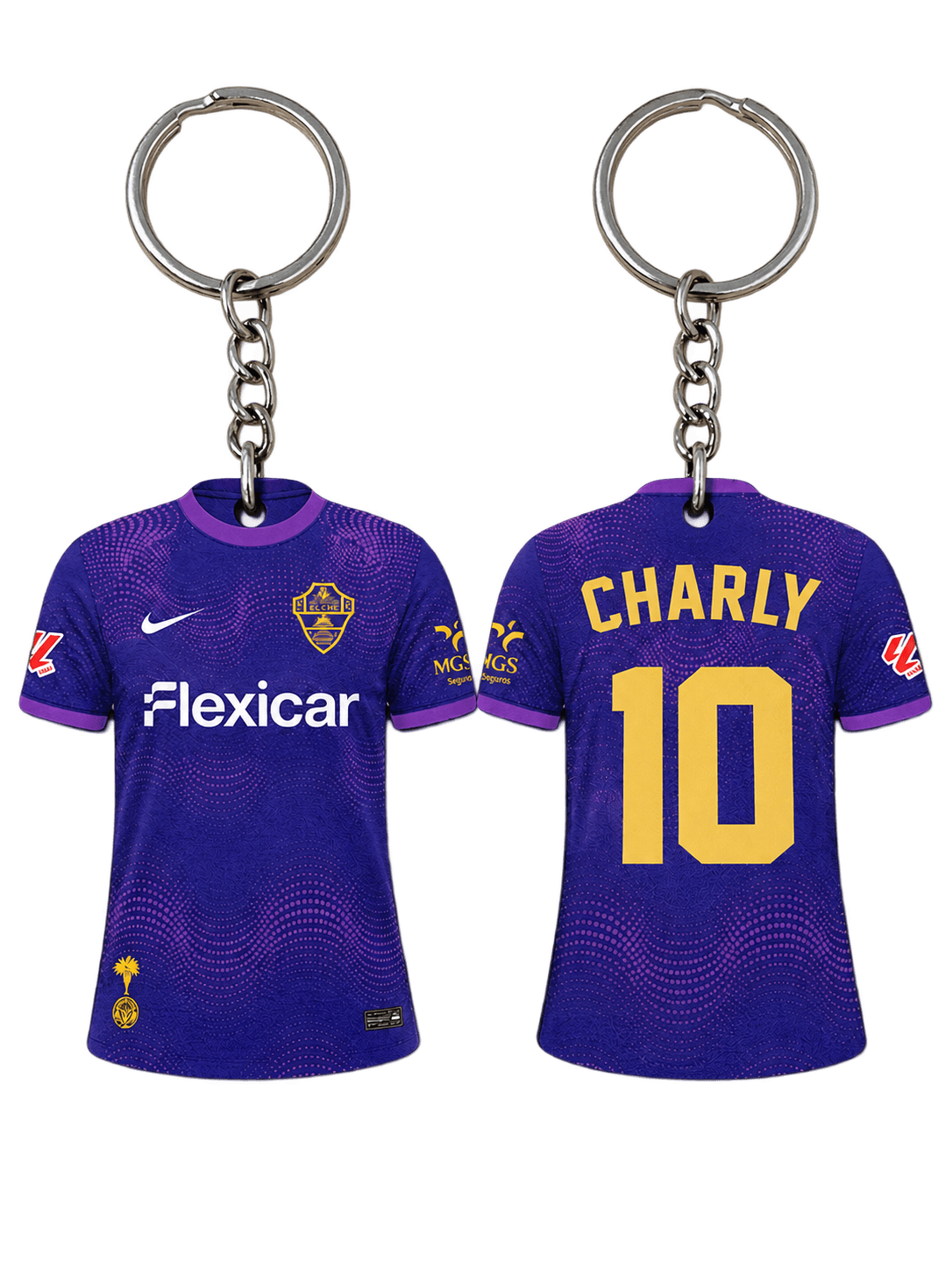 Llavero camiseta Elche CF personalizado con nombre y dorsal